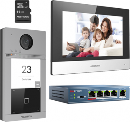 KIT videointerfon pentru o familie, Wi-Fi 2.4Ghz, monitor 7 inch - HIKVISION DS-KIS604-S