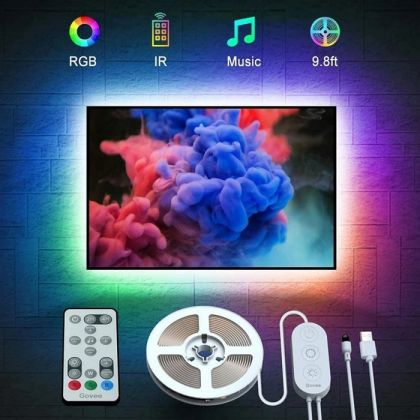 Banda LED TV RGB Govee H6183, USB, Telecomanda, 3m, Sincronizare muzica, 46-60inch