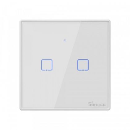 Intrerupator Smart cu Touch WiFi + RF 433 Sonoff T2 EU TX, (2 canale)