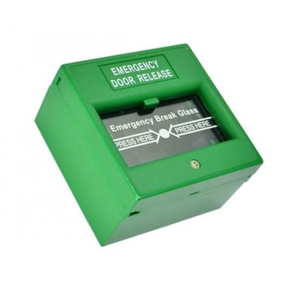 Buton de urgenta verde cu geam din sticla,model BIV911