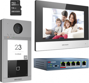 KIT videointerfon pentru o familie, Wi-Fi 2.4Ghz, monitor 7 inch - HIKVISION DS-KIS604-S
